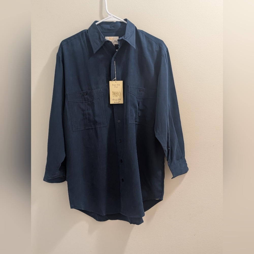 NWT Vintage Art of Silk Fuji Silk Shirt - Sandwashed Blue - Men’s S (Fits M)